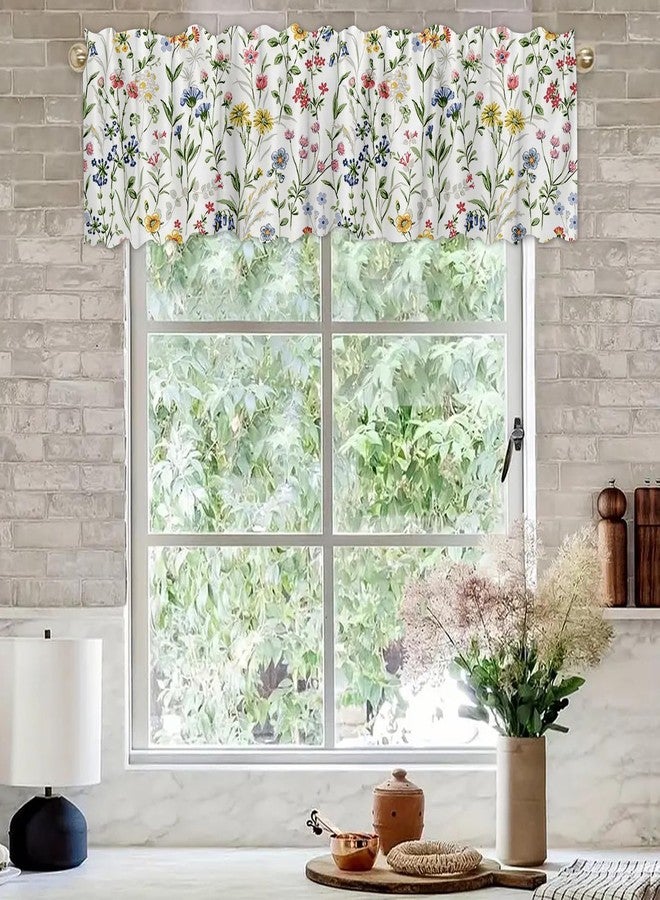 DOTOOMA 54x18 Inches Watercolor Floral Window Treatment Valance Farmhouse Wildflowers Kitchen Blackout Drapes Bathroom Bedroom Living Room Polyester Fabric Curtains Decorations Supplies - Image 2